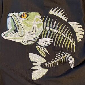 Men's Black Button Down Shirt Embroidered Bass Fish S